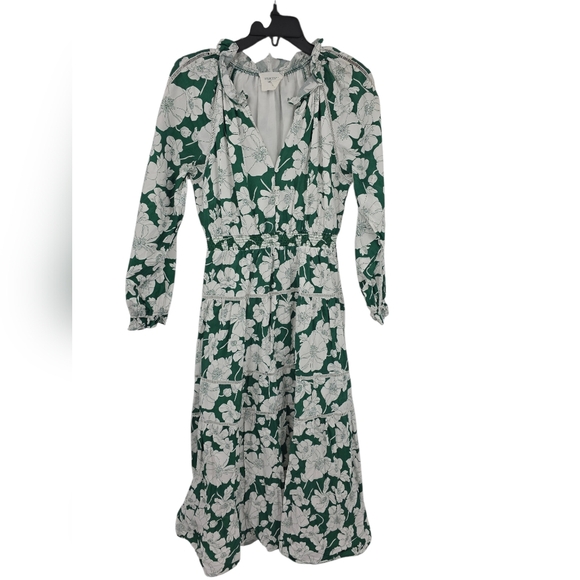 Tuckernuck Emerald Green and White Floral Tiered Midi Dress - Picture 2 of 6